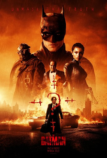 The cover of The Batman featuring Robert Pattinson in a big bat suit and Zoe Kravitz in a Catwoman outfit