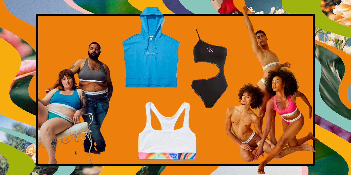 Calvin Klein models in underwear as well as a crop-top, swimsuit and sports bra
