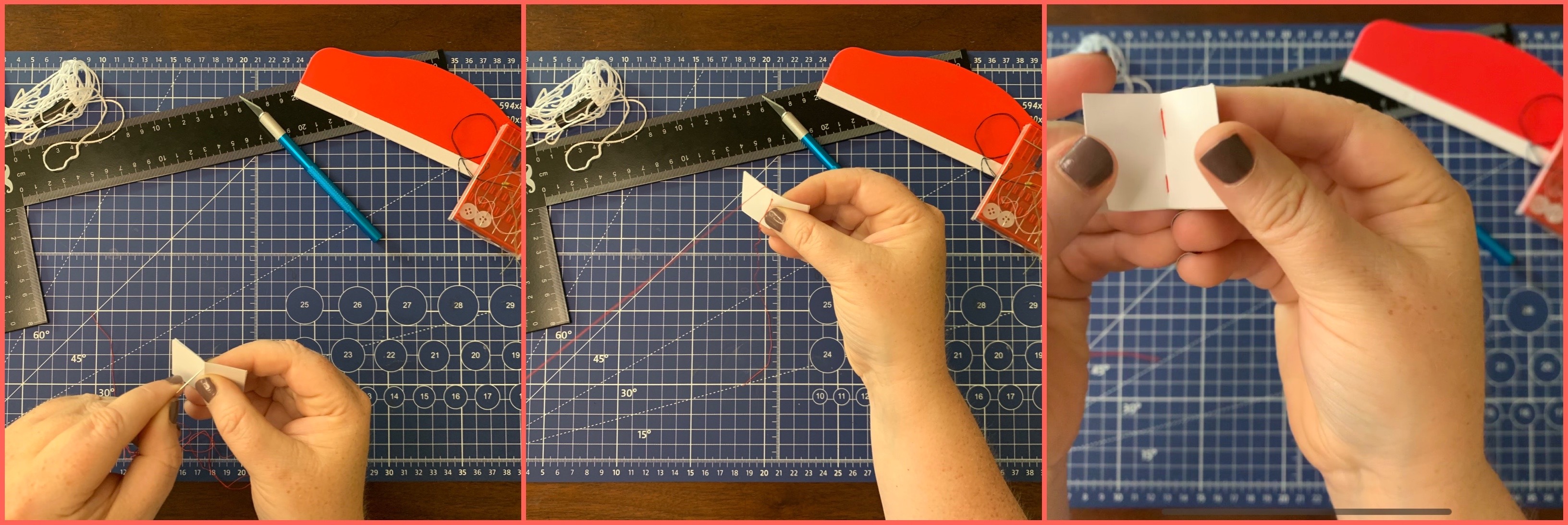 Three photos illustrating the tiny bookmaking process described in this post