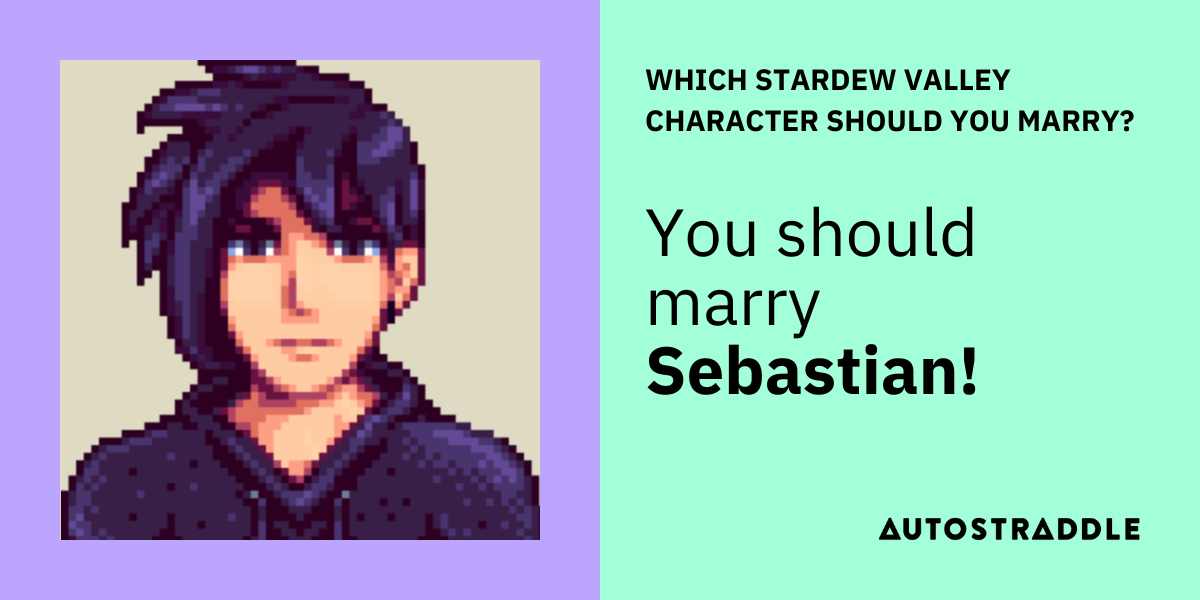 Sebastian from Stardew Valley has swoopy and spikey black hair and a black v-neck top. Quiz result: You should marry Sebastian!