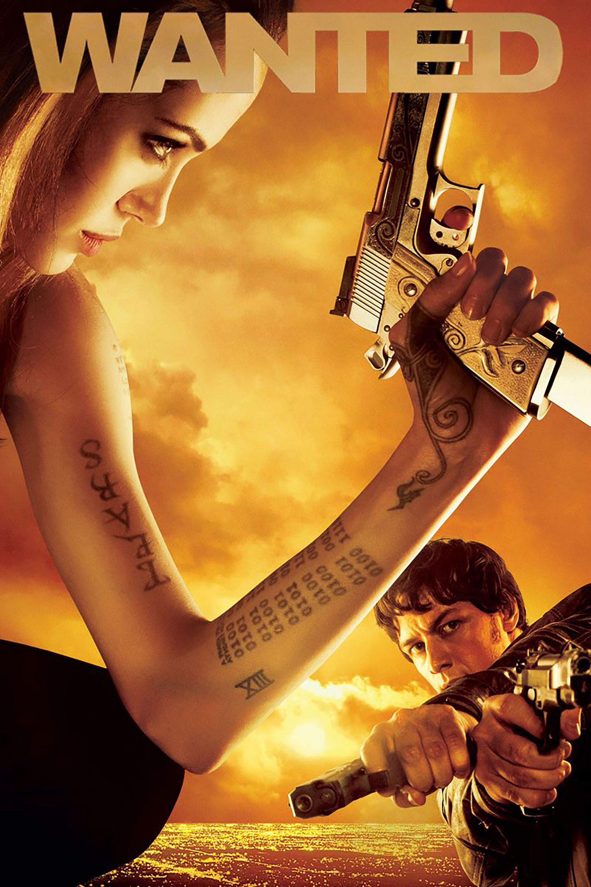 the cover of wanted with angelina jolie on it holding a gun