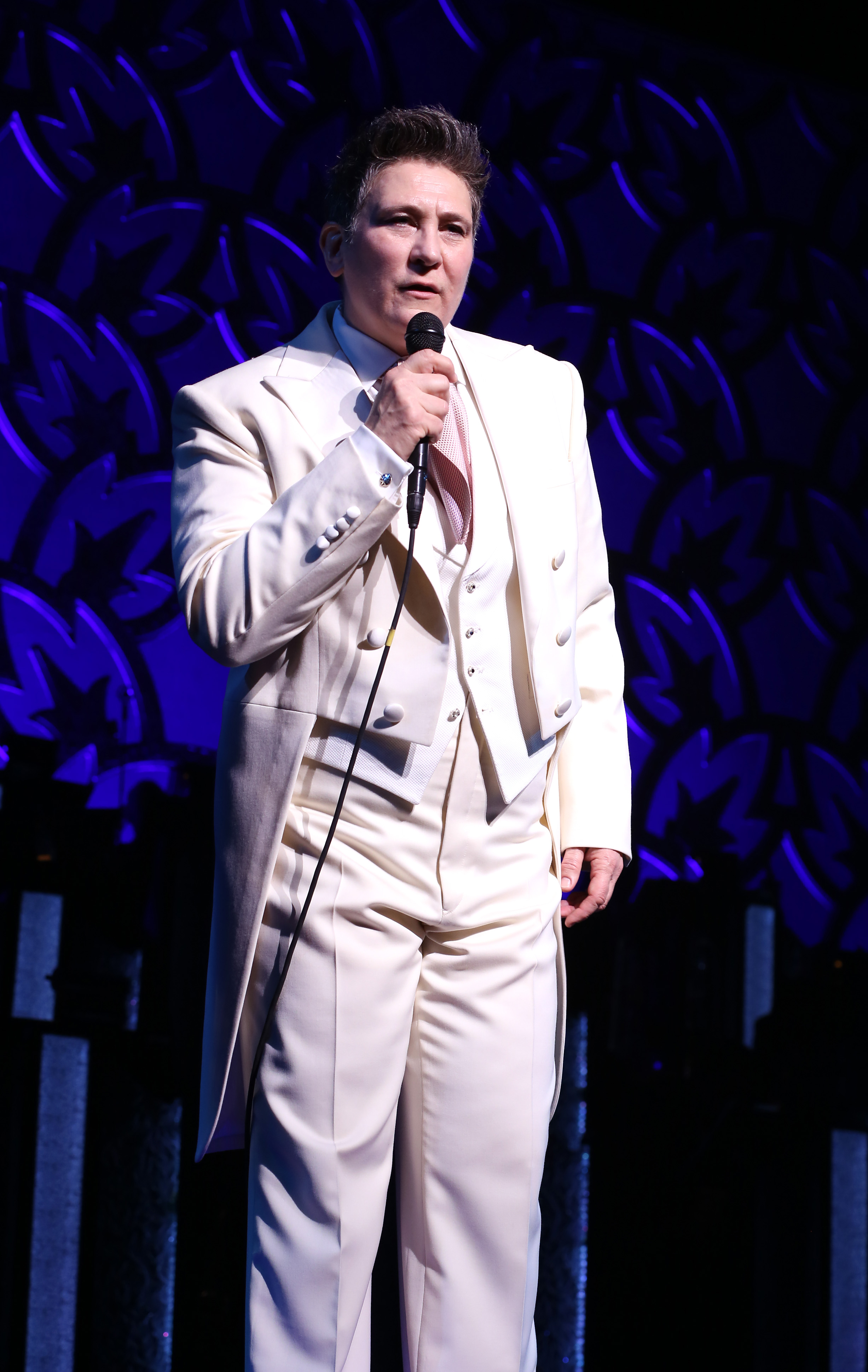 NEW YORK, NY - MARCH 07: k.d. lang as she performs a special rare "After Midnight" encore performance of her legendary rendition of the Leonard Cohen classic, "Hallelujah" to raise money for the Actor's Fund at the Brooks Atkinson Theater on March 7, 2014 in New York City. (Photo by Walter McBride/Getty Images)