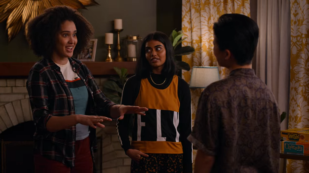 Fabiola talks excitedly to Addison as Aneesa side eyes her.