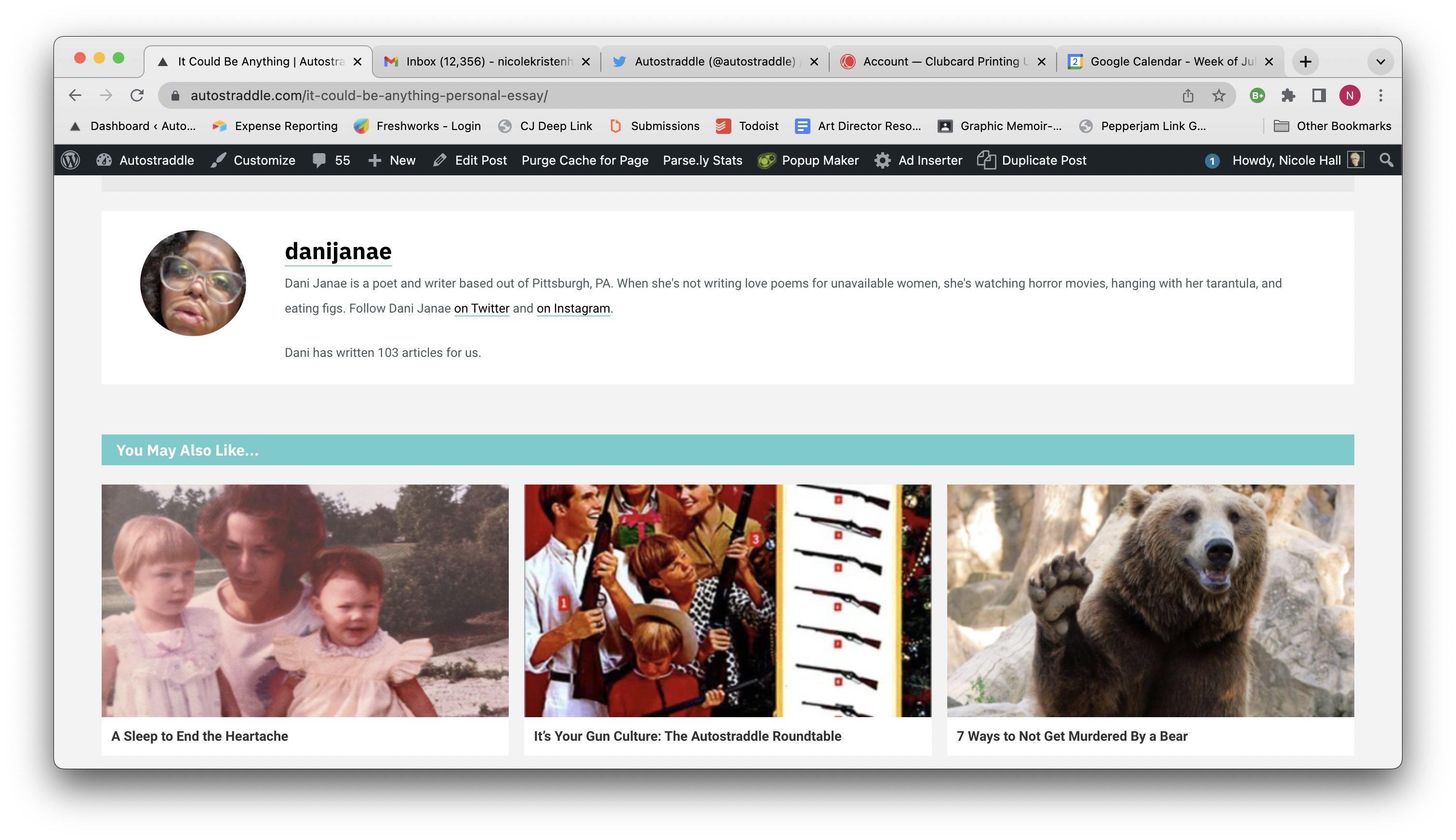 the recommended posts below Dani's essay showing a helpful 7 ways not to get murdered by a bear
