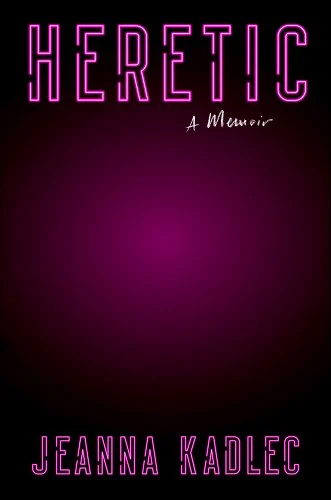 the cover of Heretic shows the title and author font in purple neon against a dark purple and black gradient background