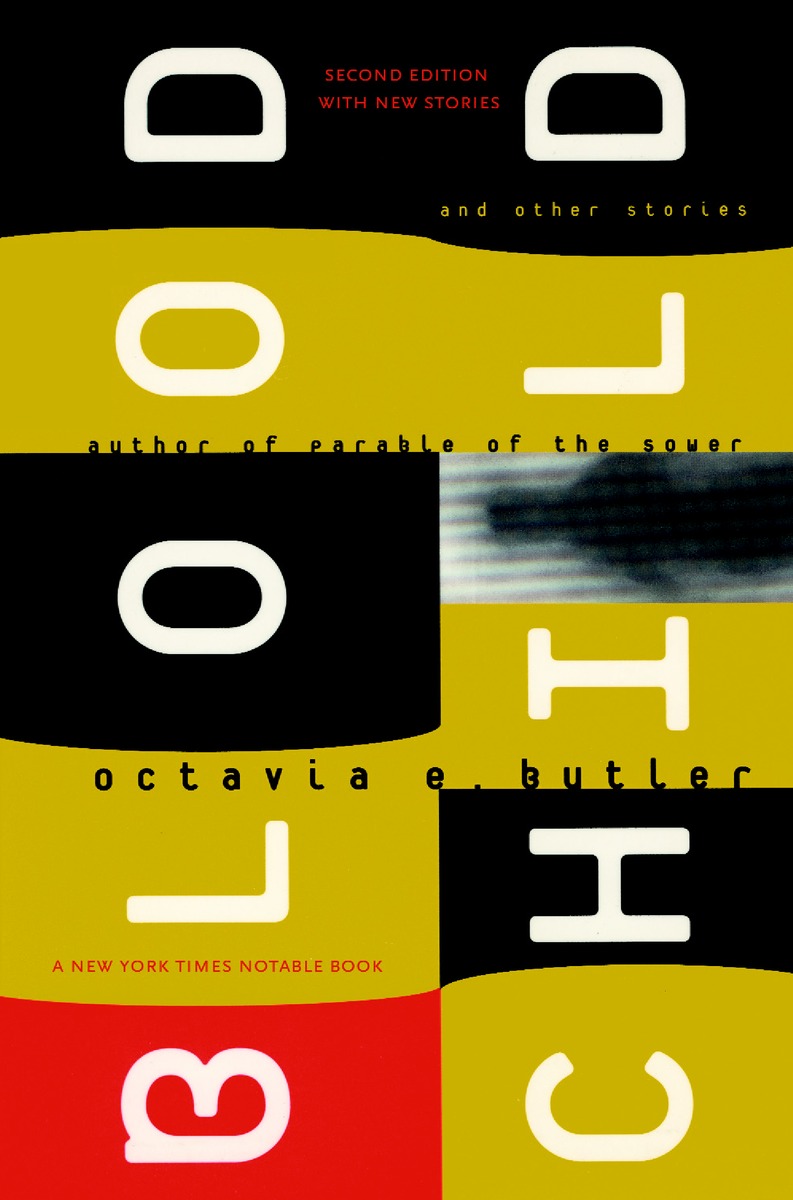 the title is set sideways, each letter on a different yellow, black or red color block