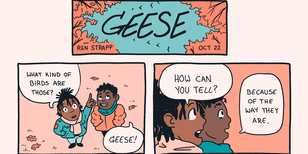 In a three panel comic the colors of dark and light peach and also turquoise, it says 