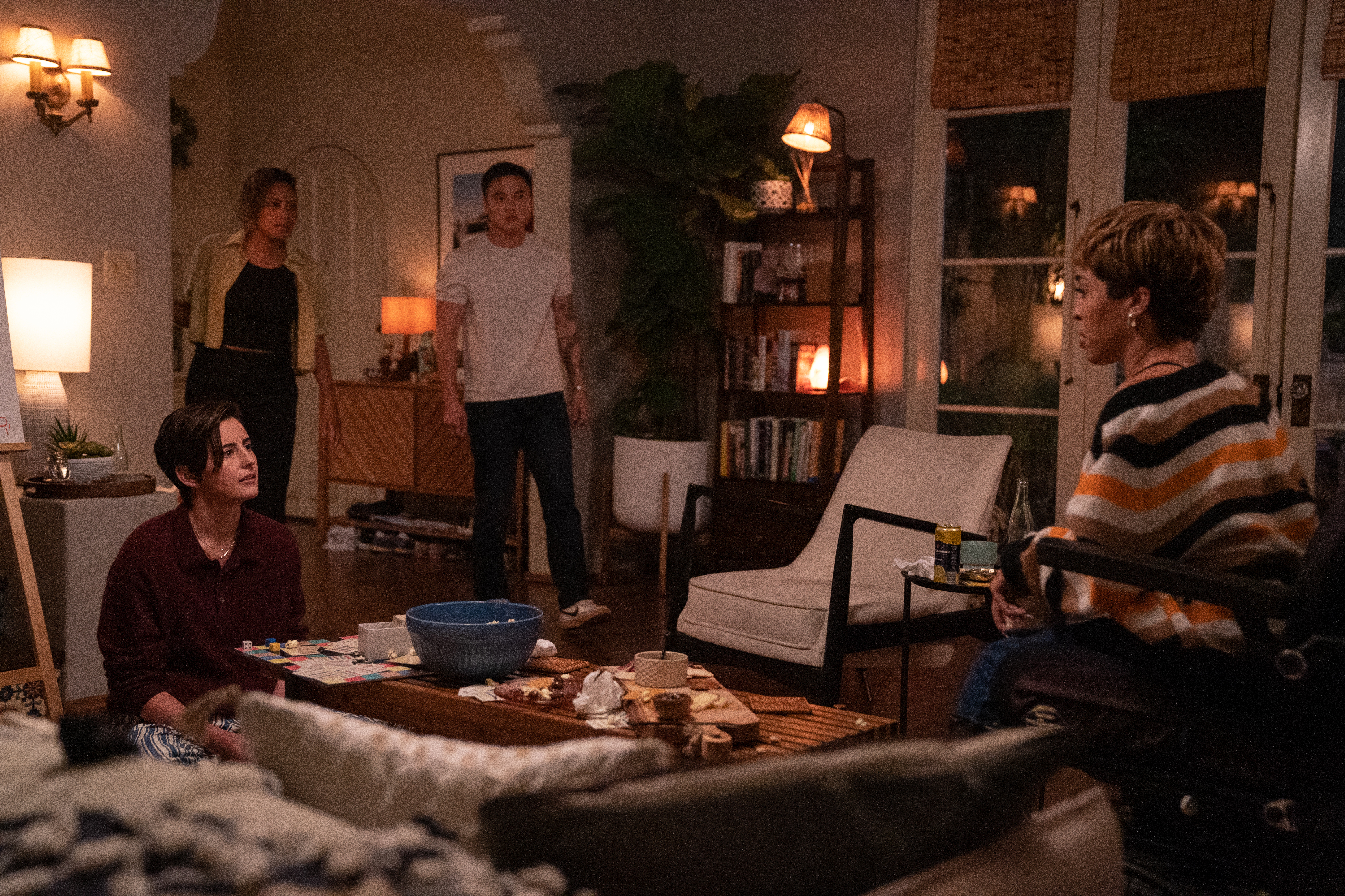 (L-R): Jacqueline Toboni as Finley, Rosanny Zayas as Sophie, Leo Sheng as Micah and Jillian Mercado as Maribel in THE L WORD: GENERATION Q, "Los Angeles Traffic".