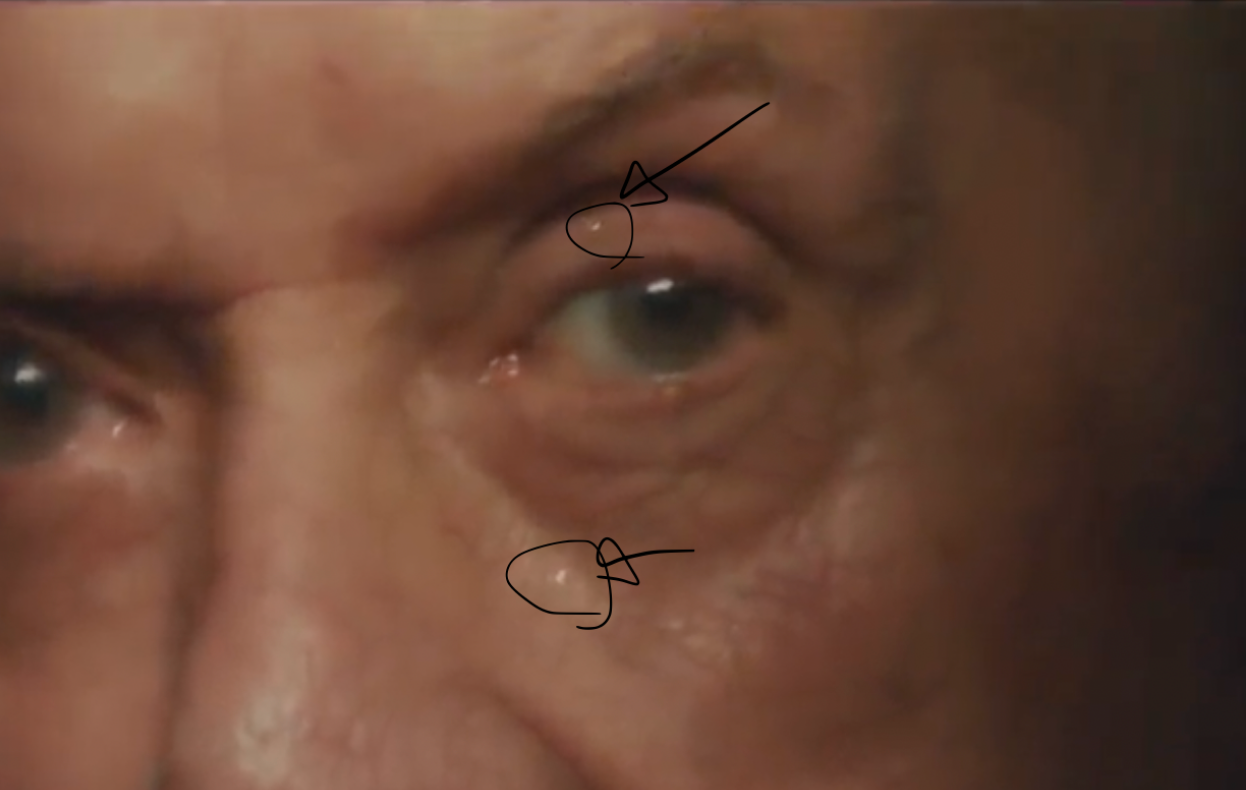 A close-up of the grandparent from the trans whiskey ad with glitter 