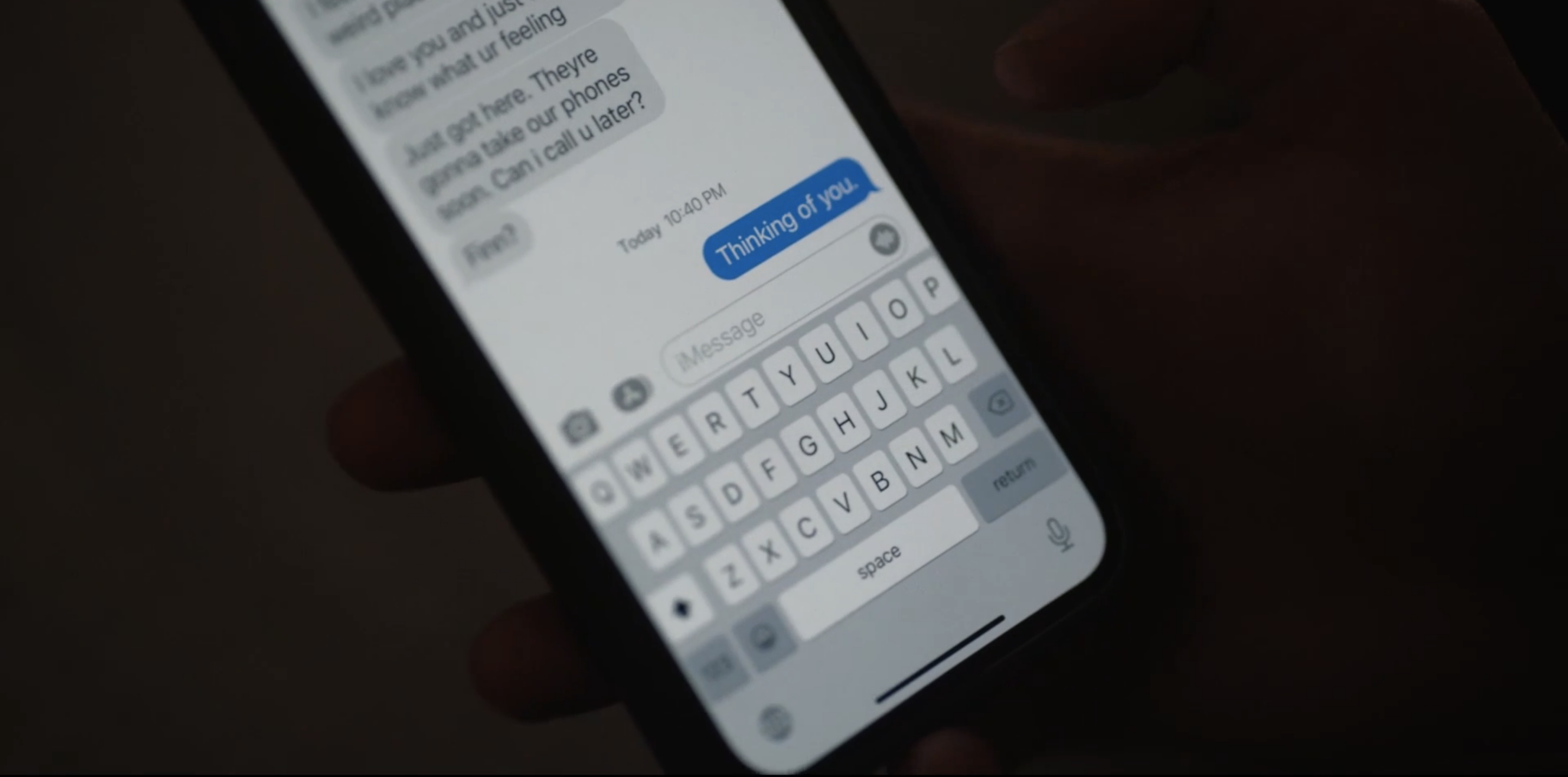 Finley's text "thinking of you"