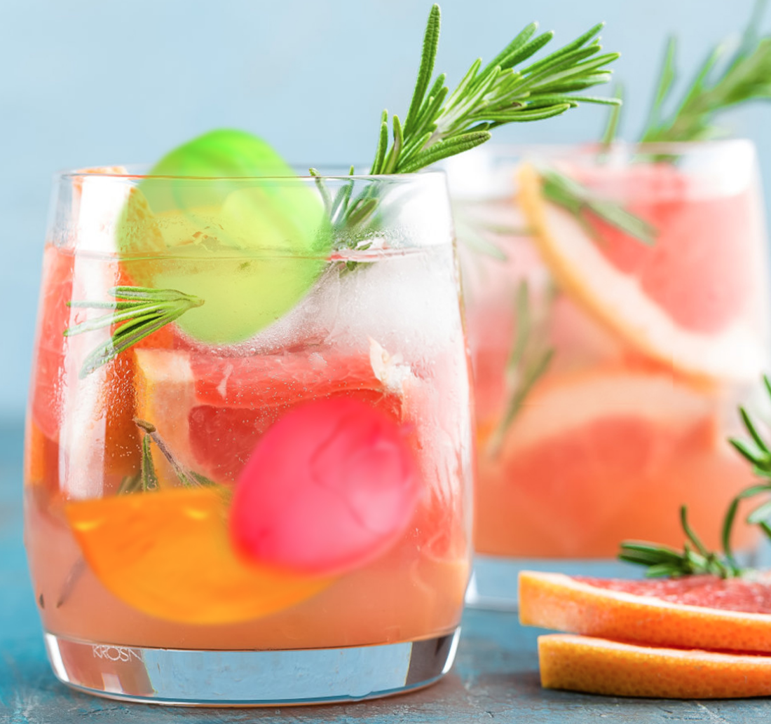 a cocktail with reusable ice cubes in it