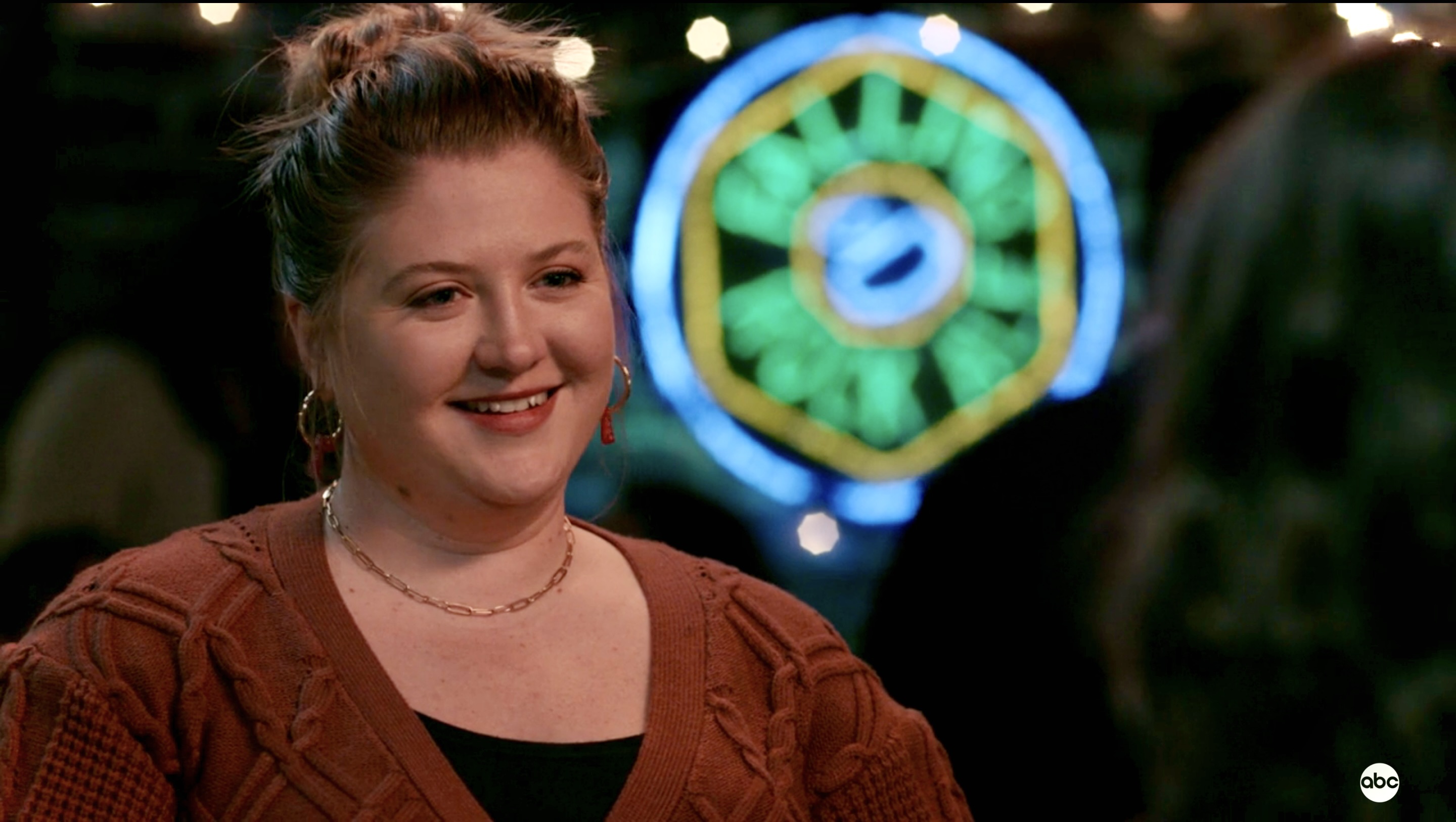 On Grey's anatomy, Helm smiles to herself at Joe's Bar while looking at Yasuda ask her out on a date.