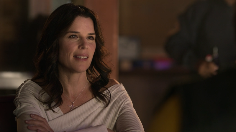 Twisted Metal: Neve Campbell as Raven looking sexy and intimidating in a white top