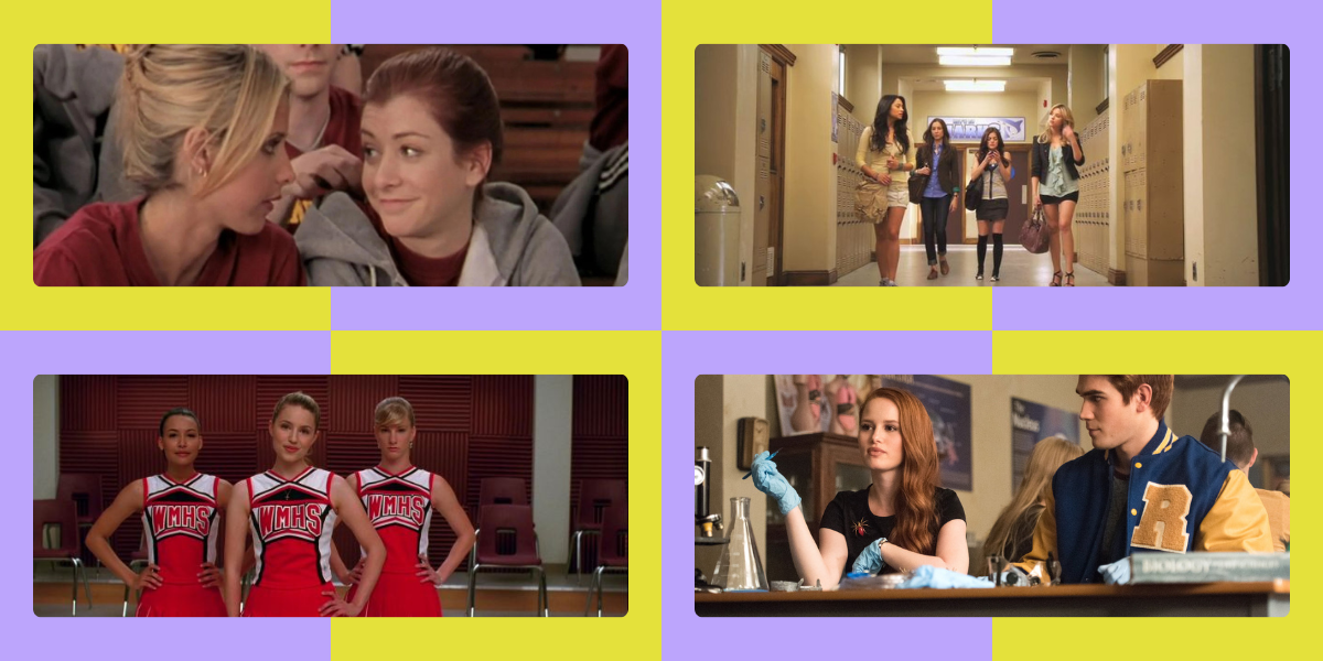 Buffy and Willow at Sunnydale High; the Pretty Little Liars walking down the halls of Rosewood High, the Cheerios at McKinley High on Glee; Cheryl and Archie in a biology class in Riverdale