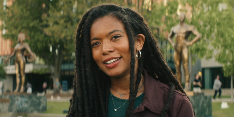 Marie from Gen V smiling at Jordan (offscreen)