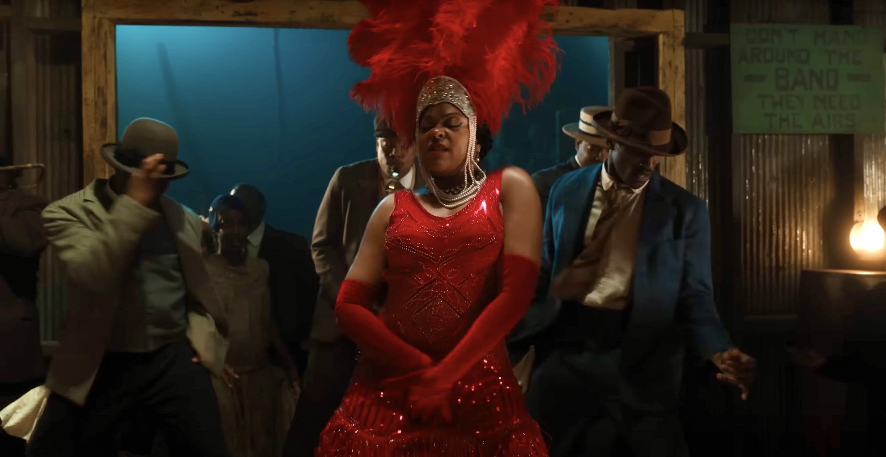 Shug performs "Push Da Button" in Harpo's Juke Joint in 2023's The Color Purple