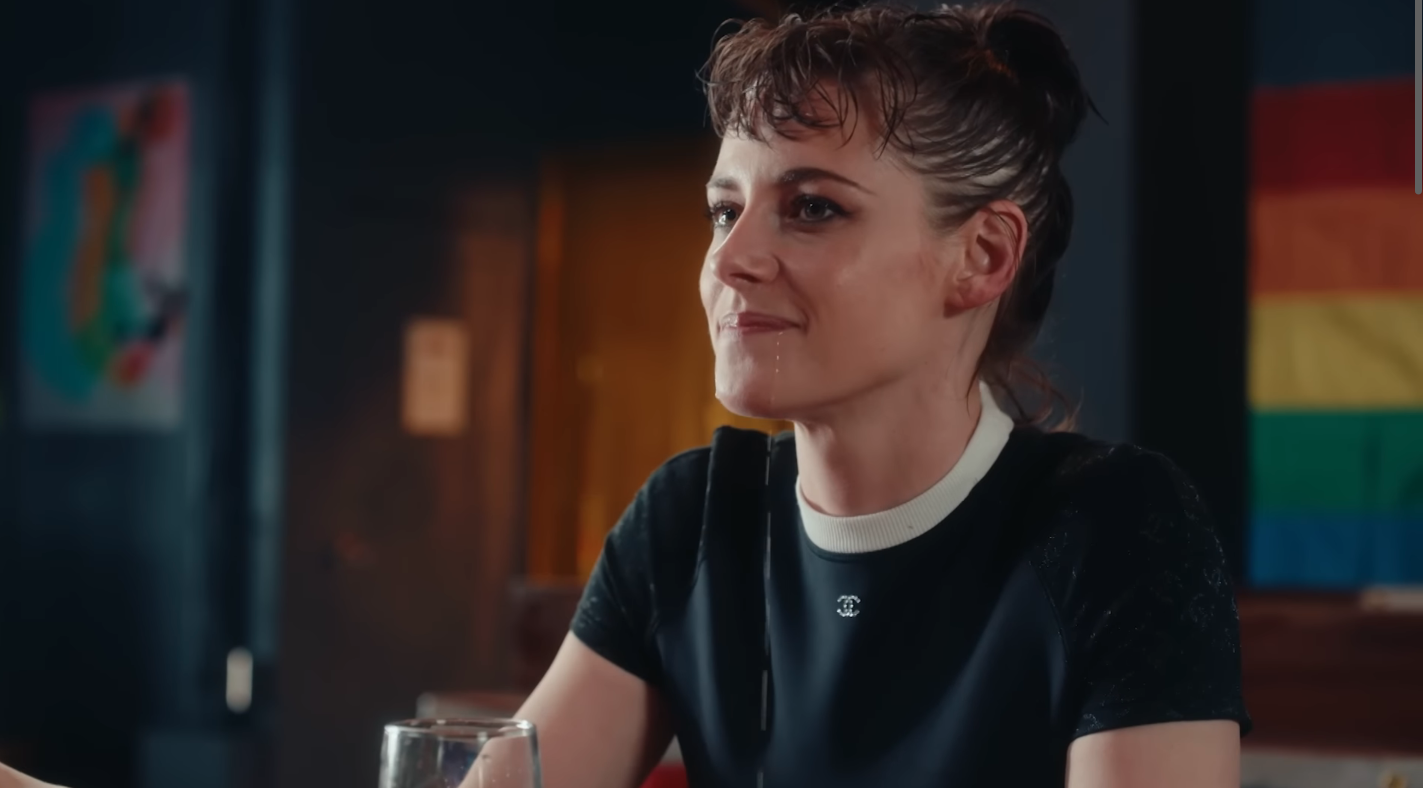 Kristen Stewart spitting out drink