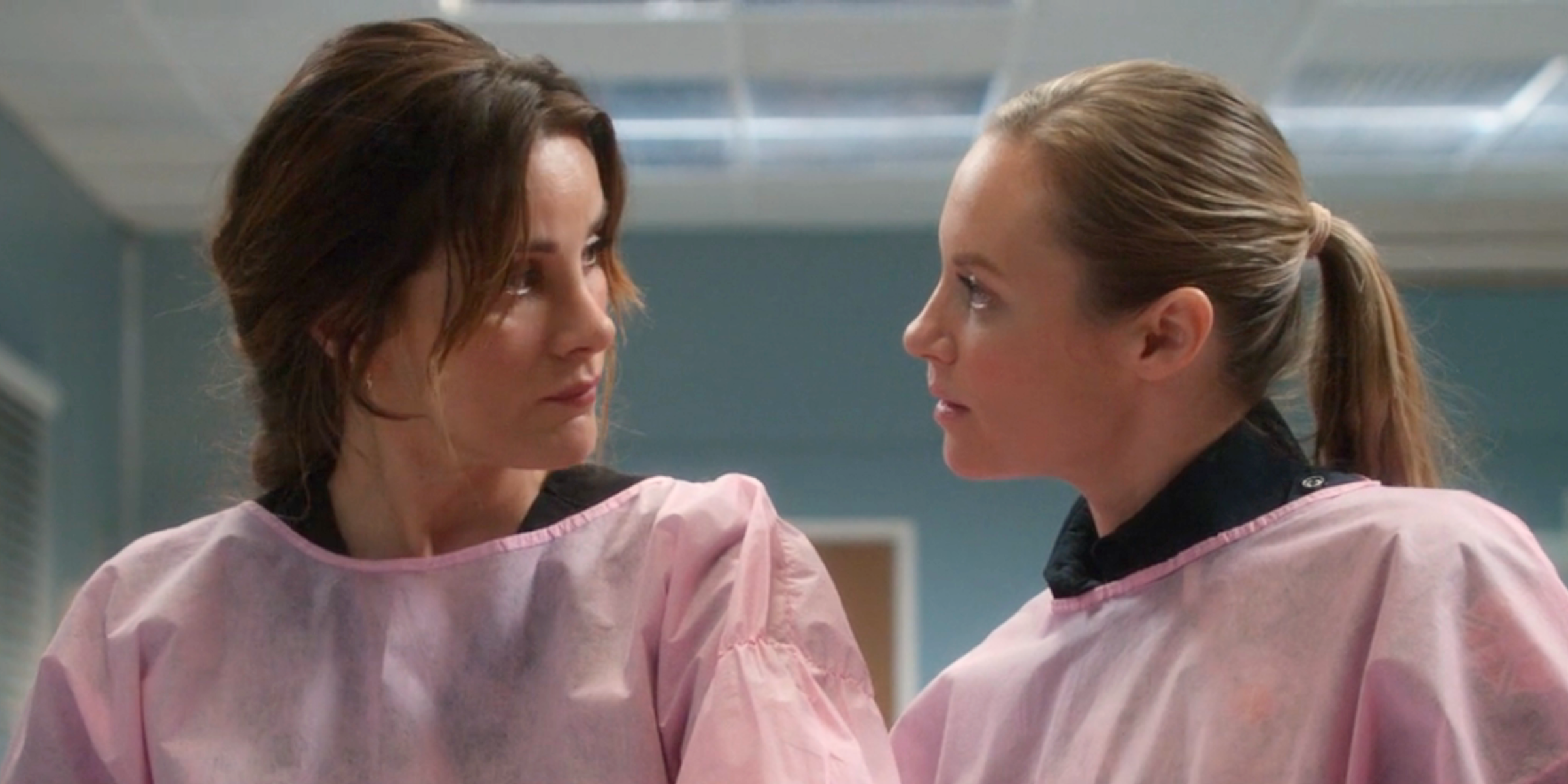 Carina and Maya look at each other lovingly on Station 19