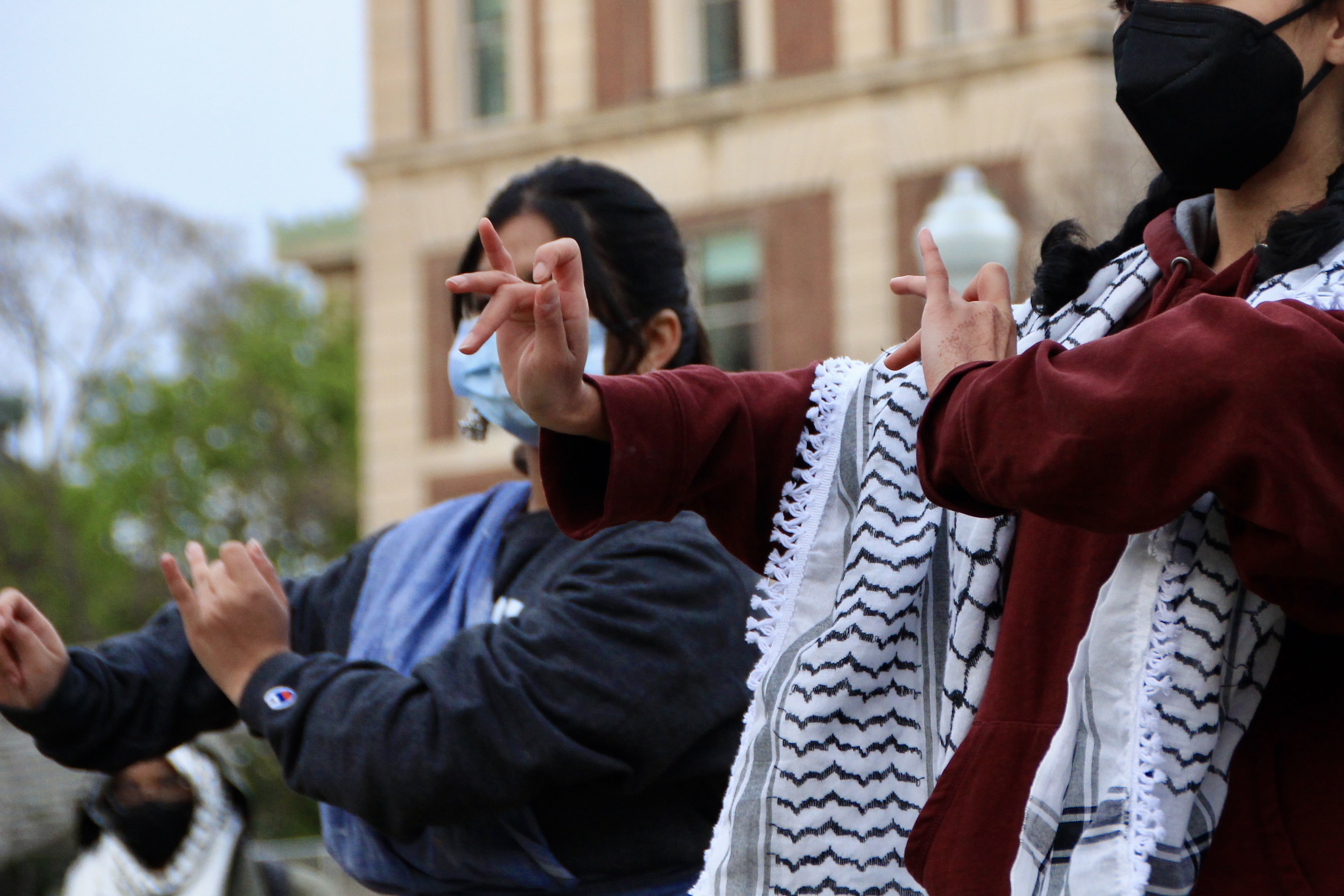 South Asian students perform bharatanatyam, a classical Indian dance, in solidarity with protesting students in the Gaza Solidarity Encampment. Photo by Mukta Joshi. 