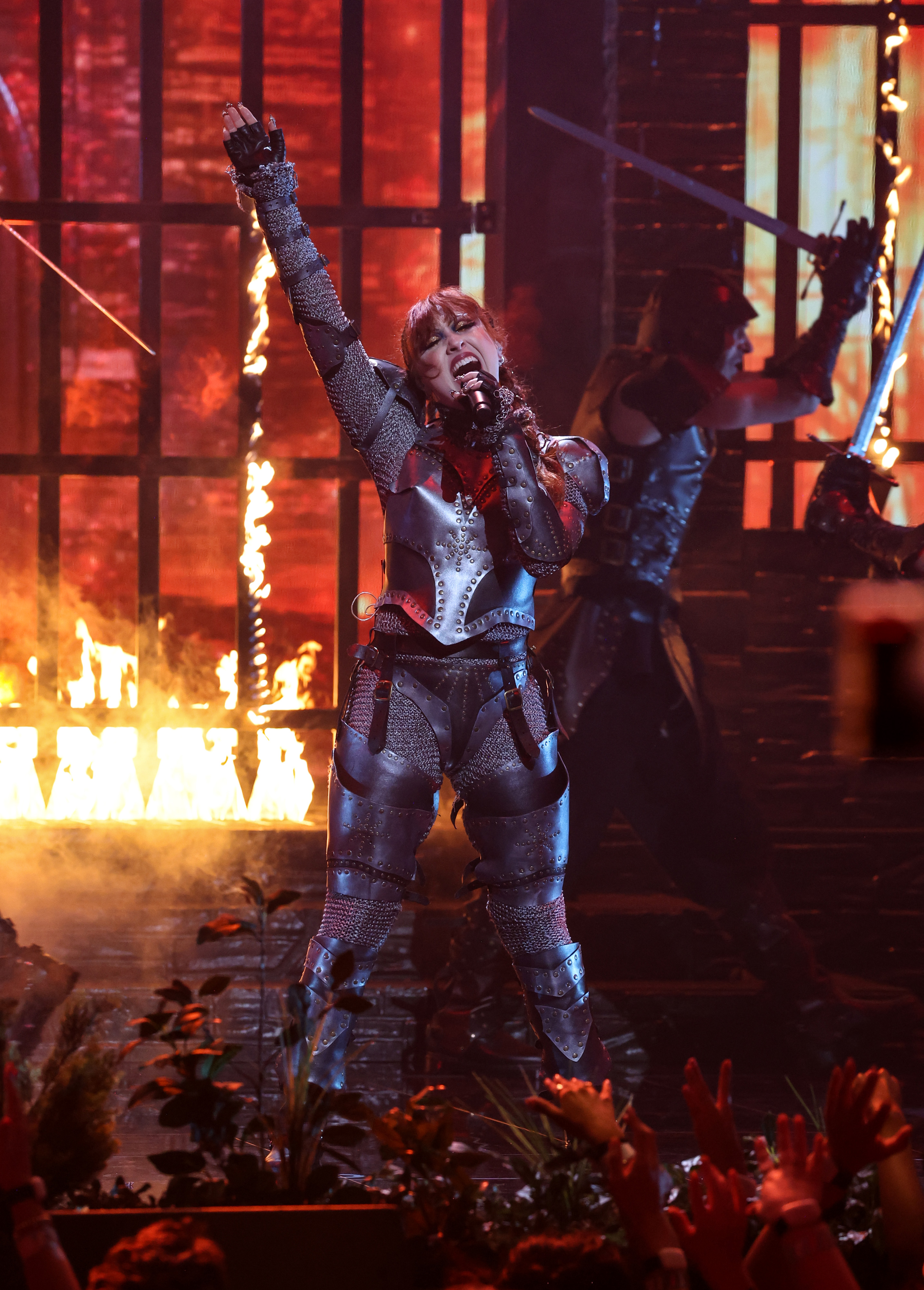 ELMONT, NEW YORK - SEPTEMBER 11: Chappell Roan performs on stage during the 2024 MTV Video Music Awards at UBS Arena on September 11, 2024 in Elmont, New York.