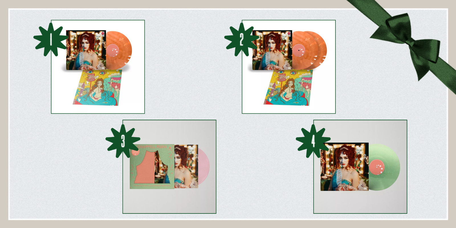 1. Target-Exclusive Vinyl ($49)2. Two-Disc CD Set ($12) 3. Pink Vinyl ($65) 4. Green Vinyl ($50)
