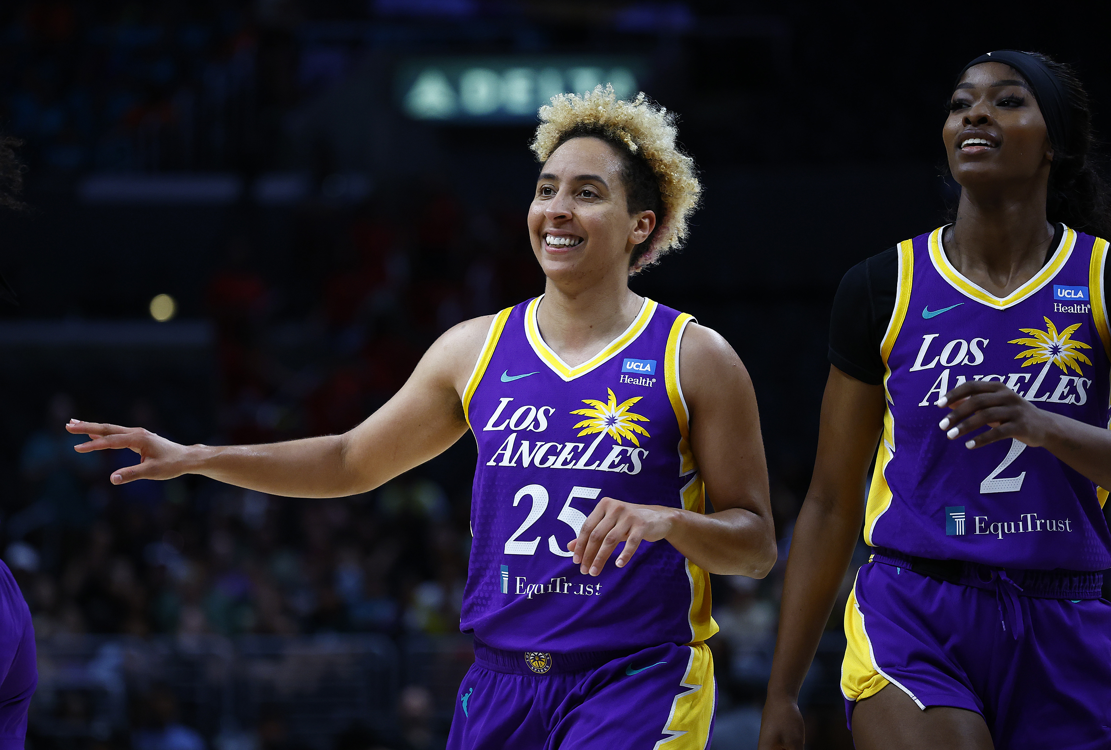 LOS ANGELES, CALIFORNIA - JULY 16: Layshia Clarendon #25 of the Los Angeles Sparks in the second half at Crypto.com Arena on July 16, 2024 in Los Angeles, California. NOTE TO USER: User expressly acknowledges and agrees that, by downloading and or using this Photograph, user is consenting to the terms and conditions of the Getty Images License Agreement. (Photo by Ronald Martinez/Getty Images)