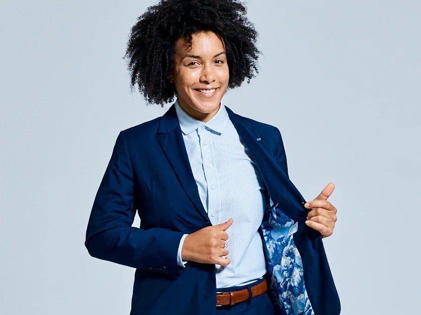 navy women's dapper suit