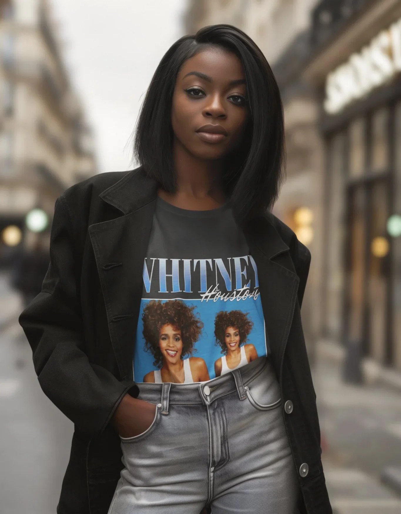 hot girl in a whitney houston t-shirt