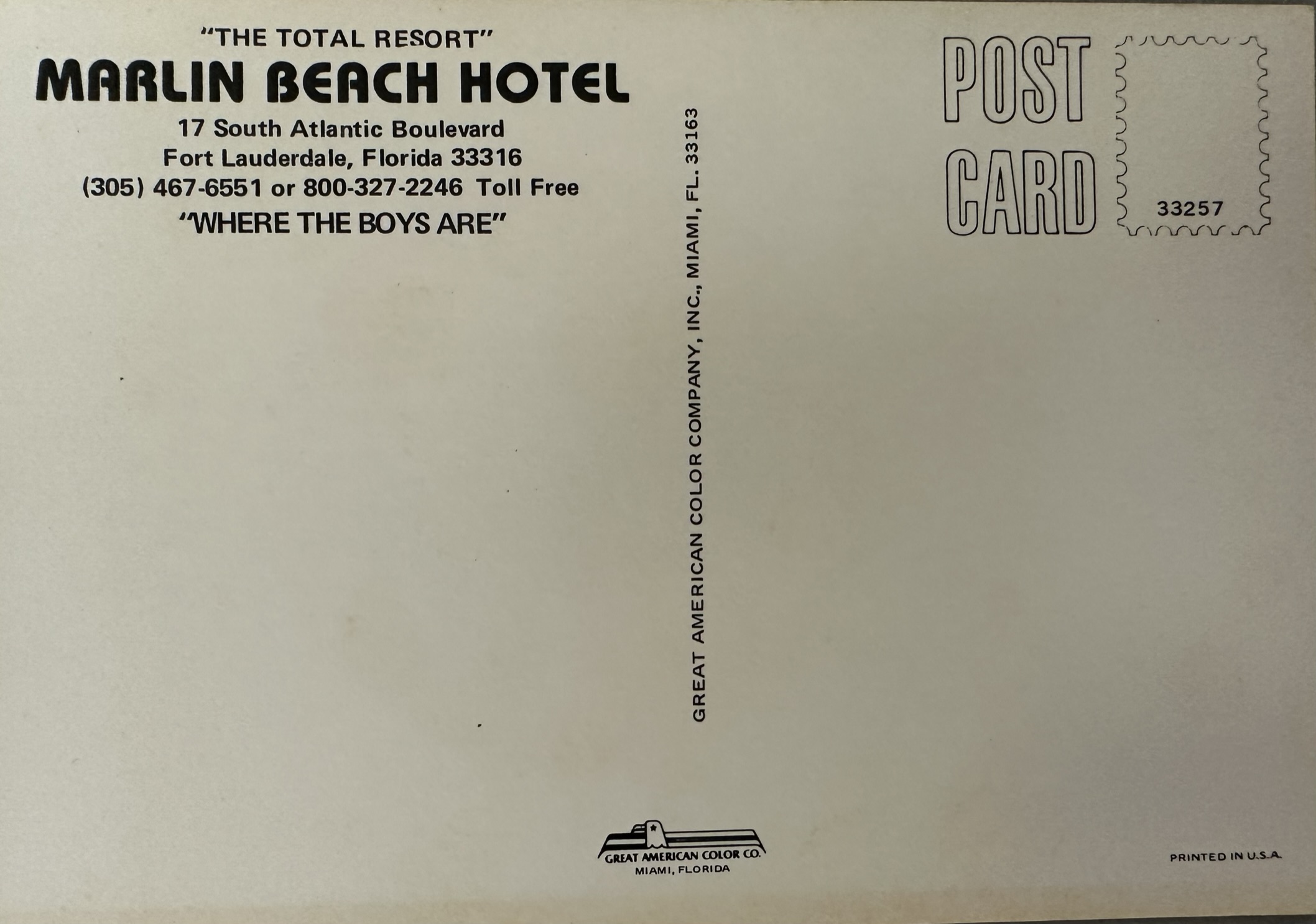 postcard from Marlin Beach Hotel