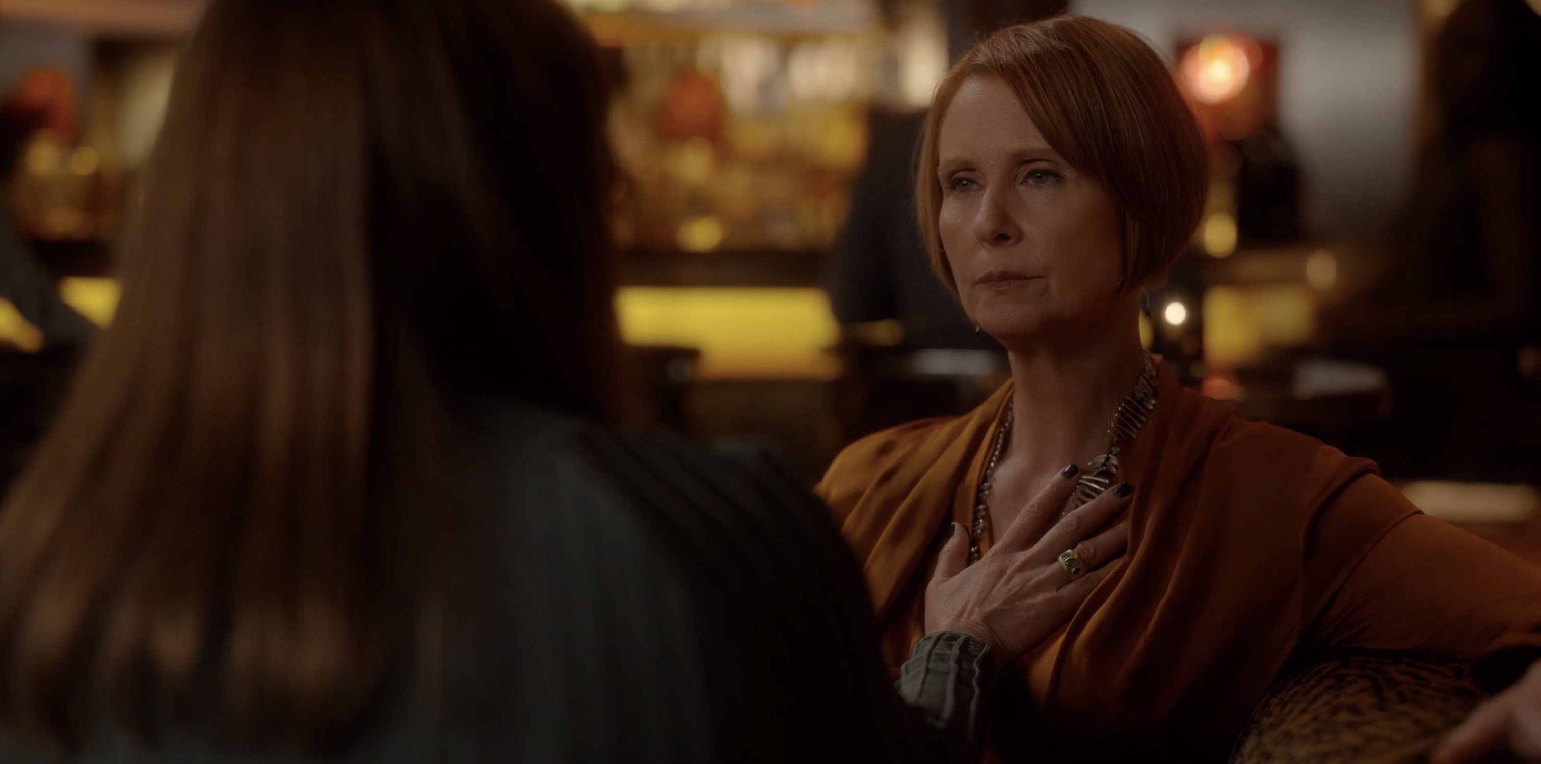 Joy puts her hand on Miranda's chest