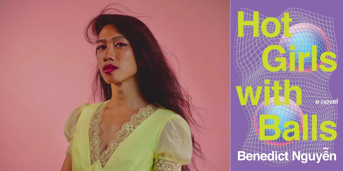 Benedict Nguyễn interview: a photo of Benedict next to the cover for Hot Girls with Balls