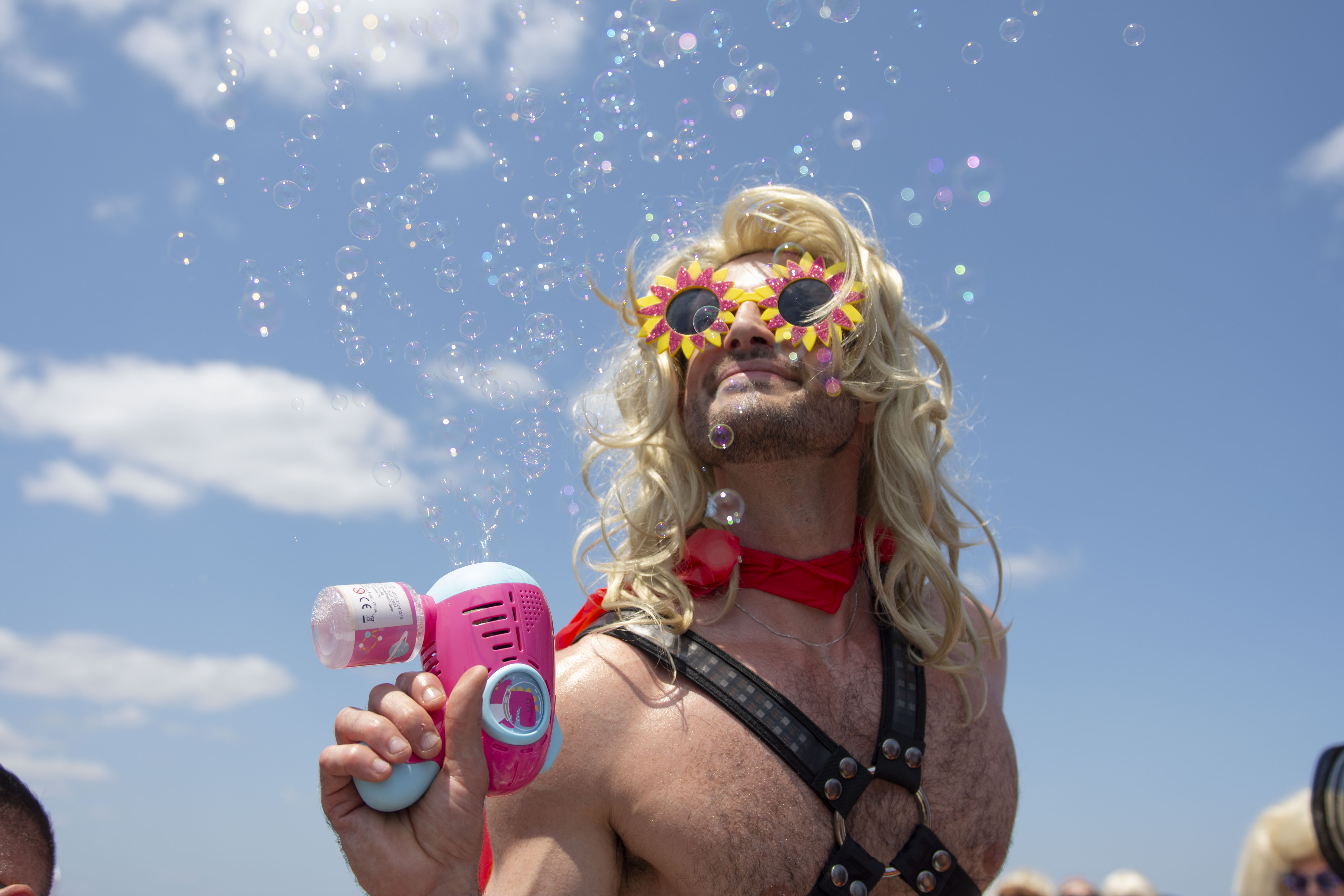 a person with a bubble gun