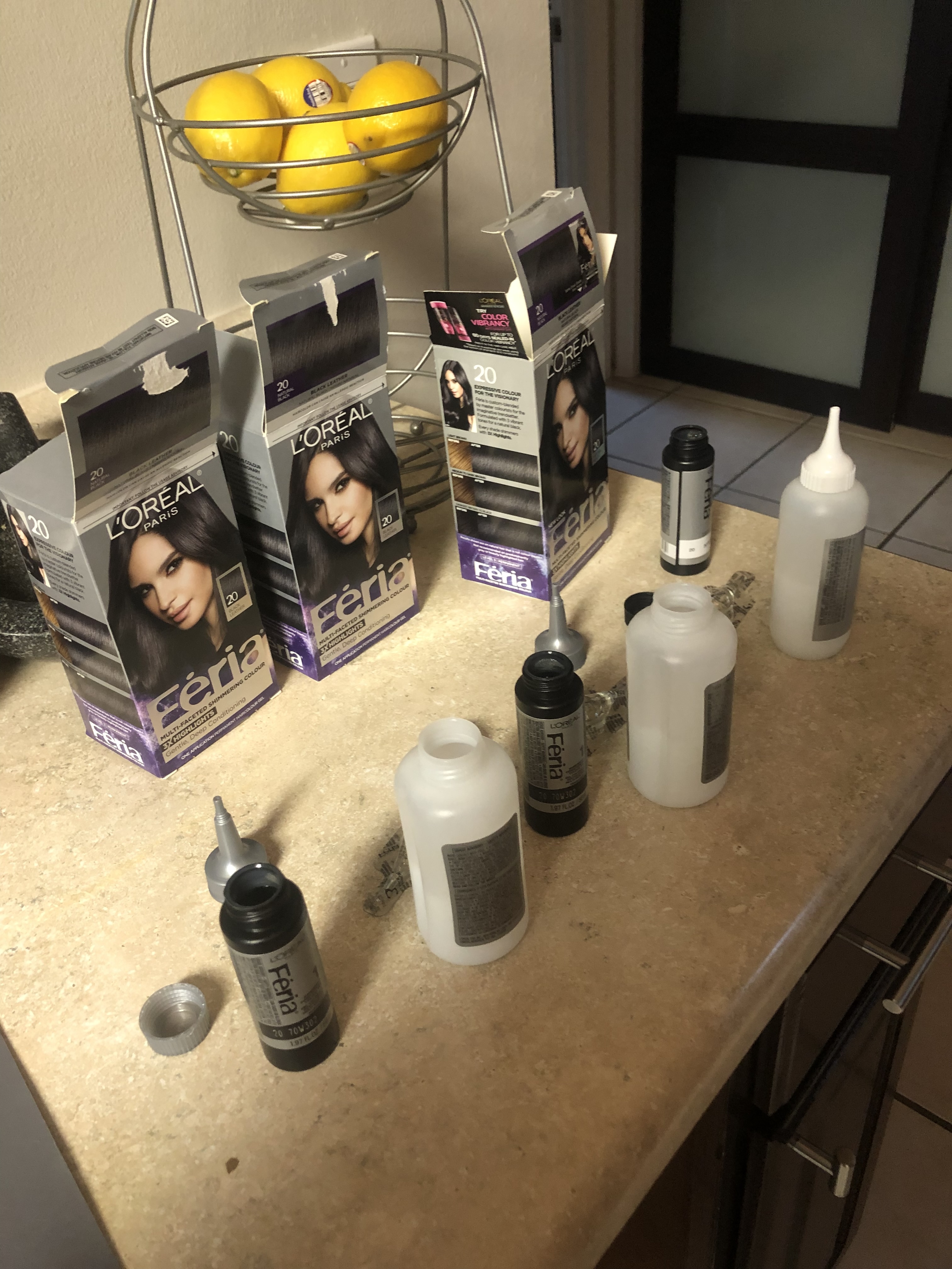 three boxes of hair dye