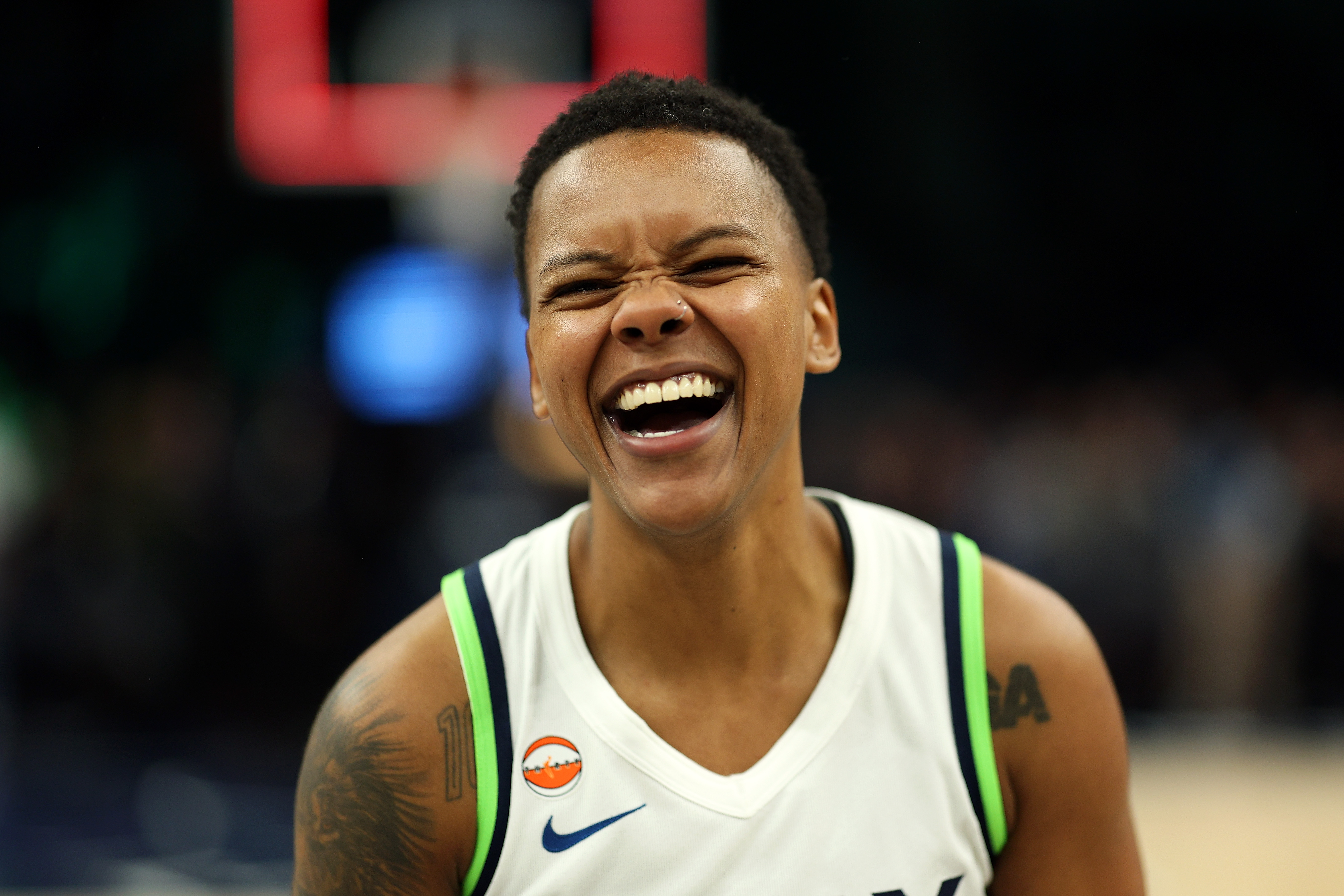 MINNEAPOLIS, MINNESOTA - MAY 01: Courtney Williams #10 of the Minnesota Lynx celebrates the win against the Toronto Tempo after a preseason game at Target Center on May 01, 2026 in Minneapolis, Minnesota. The Lynx defeated the Tempo 73-66. NOTE TO USER: User expressly acknowledges and agrees that, by downloading and or using this photograph, User is consenting to the terms and conditions of the Getty Images License Agreement.