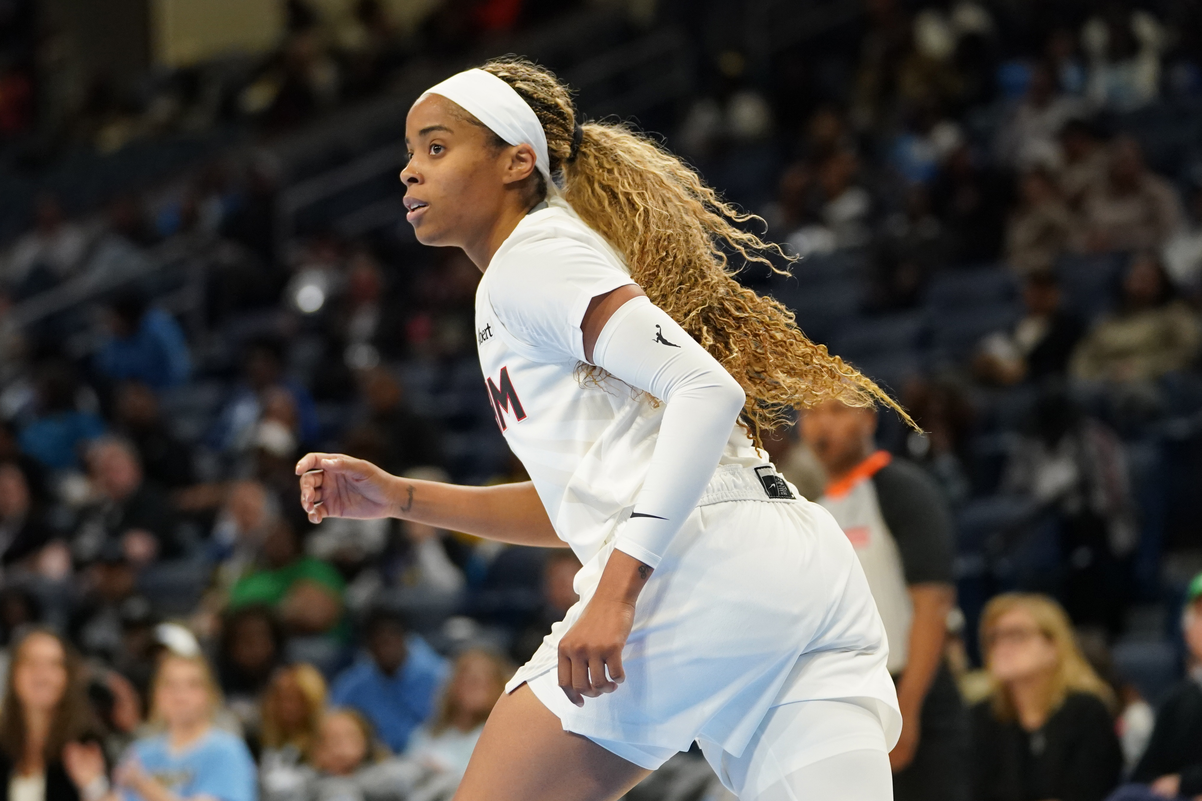 CHICAGO, ILLINOIS - APRIL 29: Jordin Canada #3 of the Atlanta Dream runs the floor in the first quarter of a preseason game against the Chicago Sky at Wintrust Arena on April 29, 2026 in Chicago, Illinois.