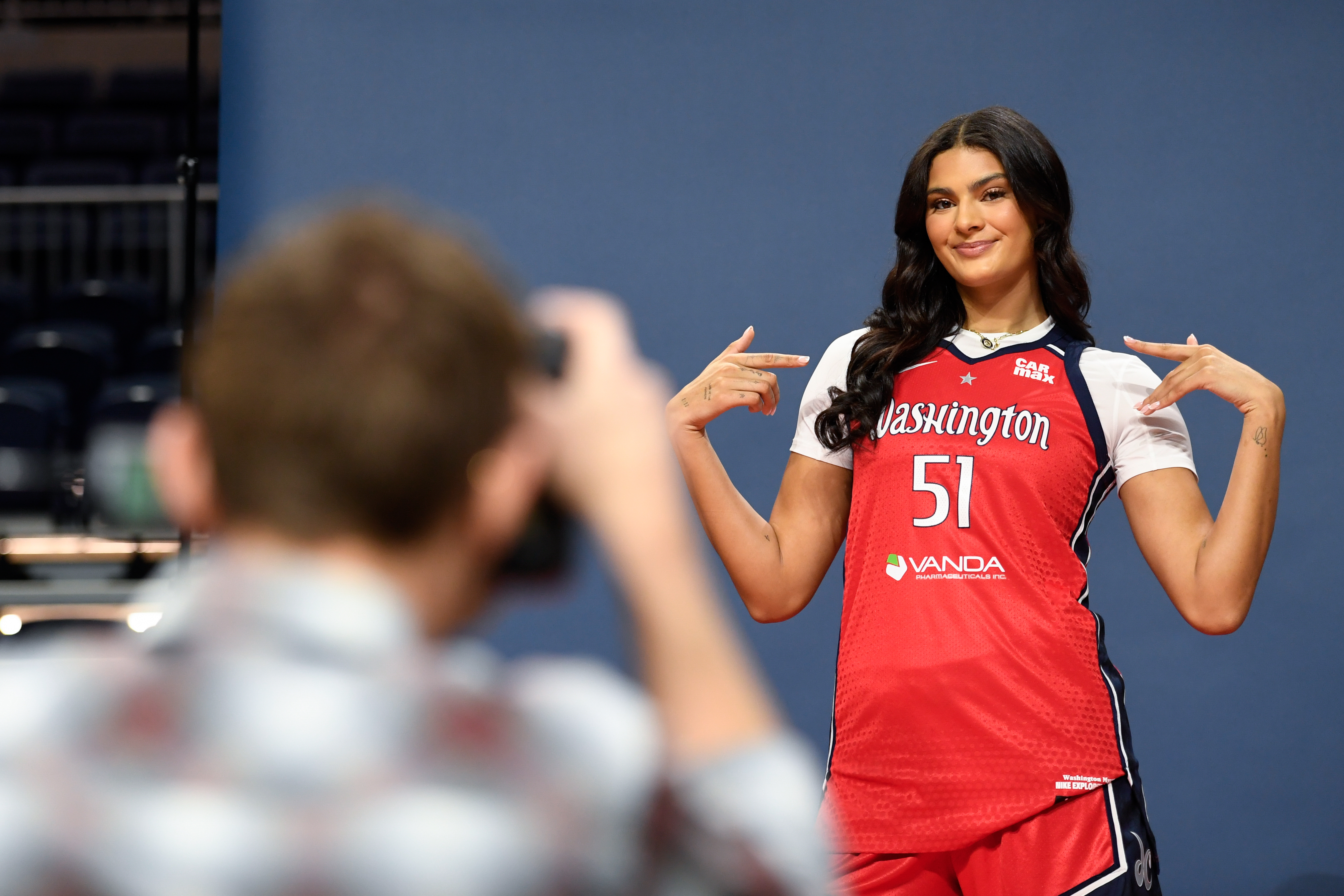 WASHINGTON, DC - APRIL 20: Washington Mystics center Lauren Betts (51) poses for photos during media day at CareFirst Arena on Monday, April 20, 2026.