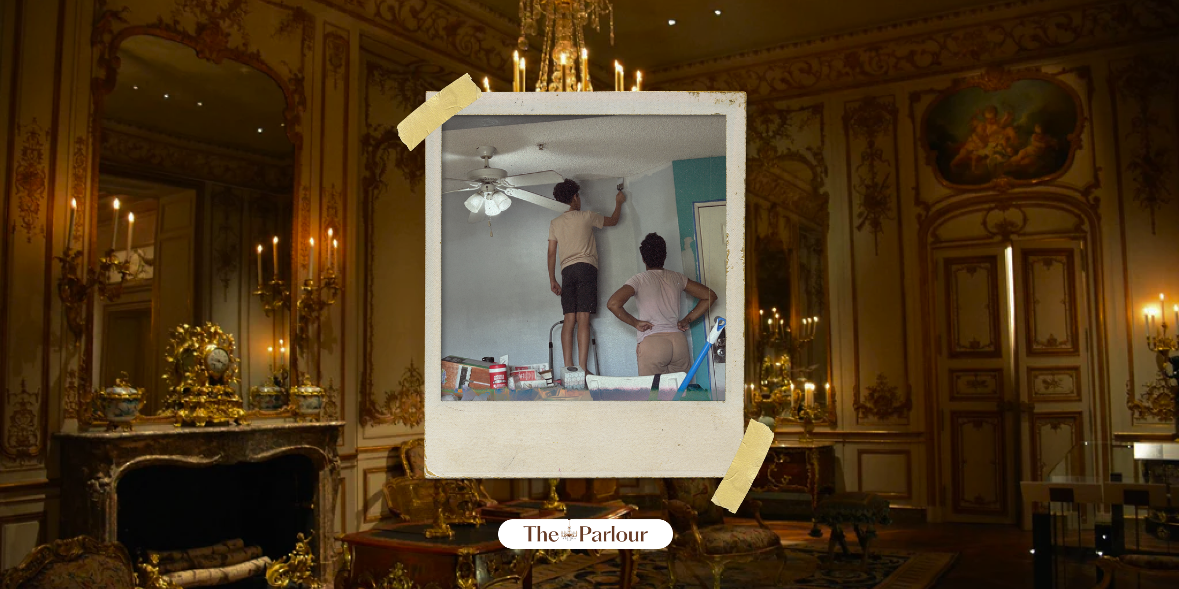 Sai and her son painting a room
