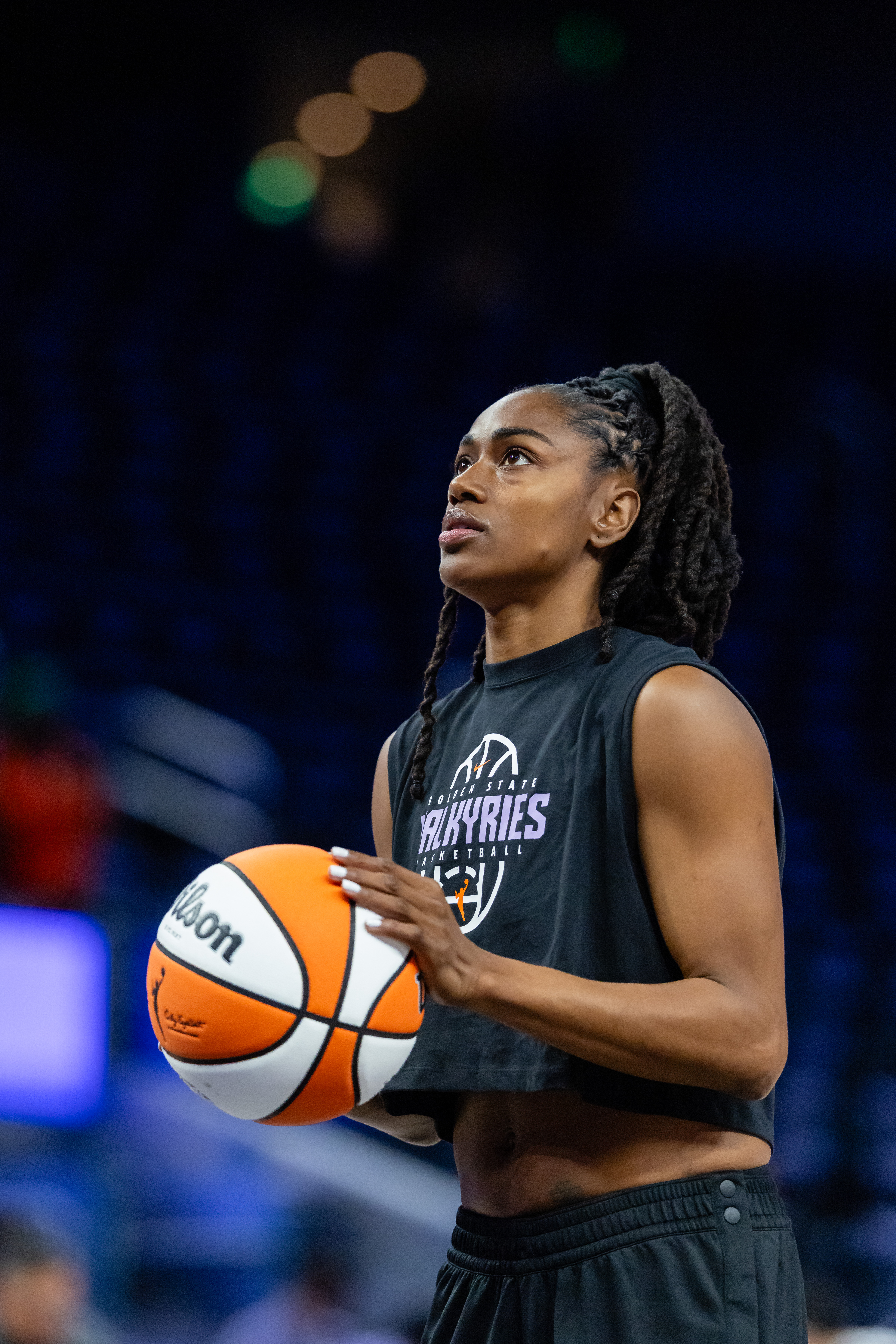SAN FRANCISCO, CA - APRIL 25: Tiffany Hayes #15 of the Golden State Valkyries warms up before a preseason game between the Seattle Storm and the Golden State Valkyries on April 25, 2026 at Chase Center in San Francisco, CA. (Photo by Matthew Huang/Icon Sportswire via Getty Images)