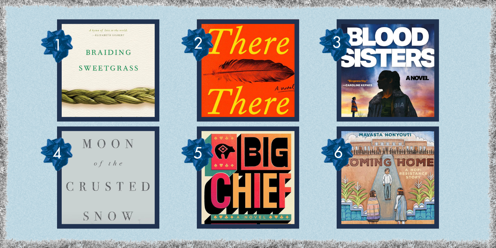 Braiding Sweetgrass, There There, Blood Sisters, Moon of the Crusted Snow, Big Chief, Coming Home: A Hopi Resistance