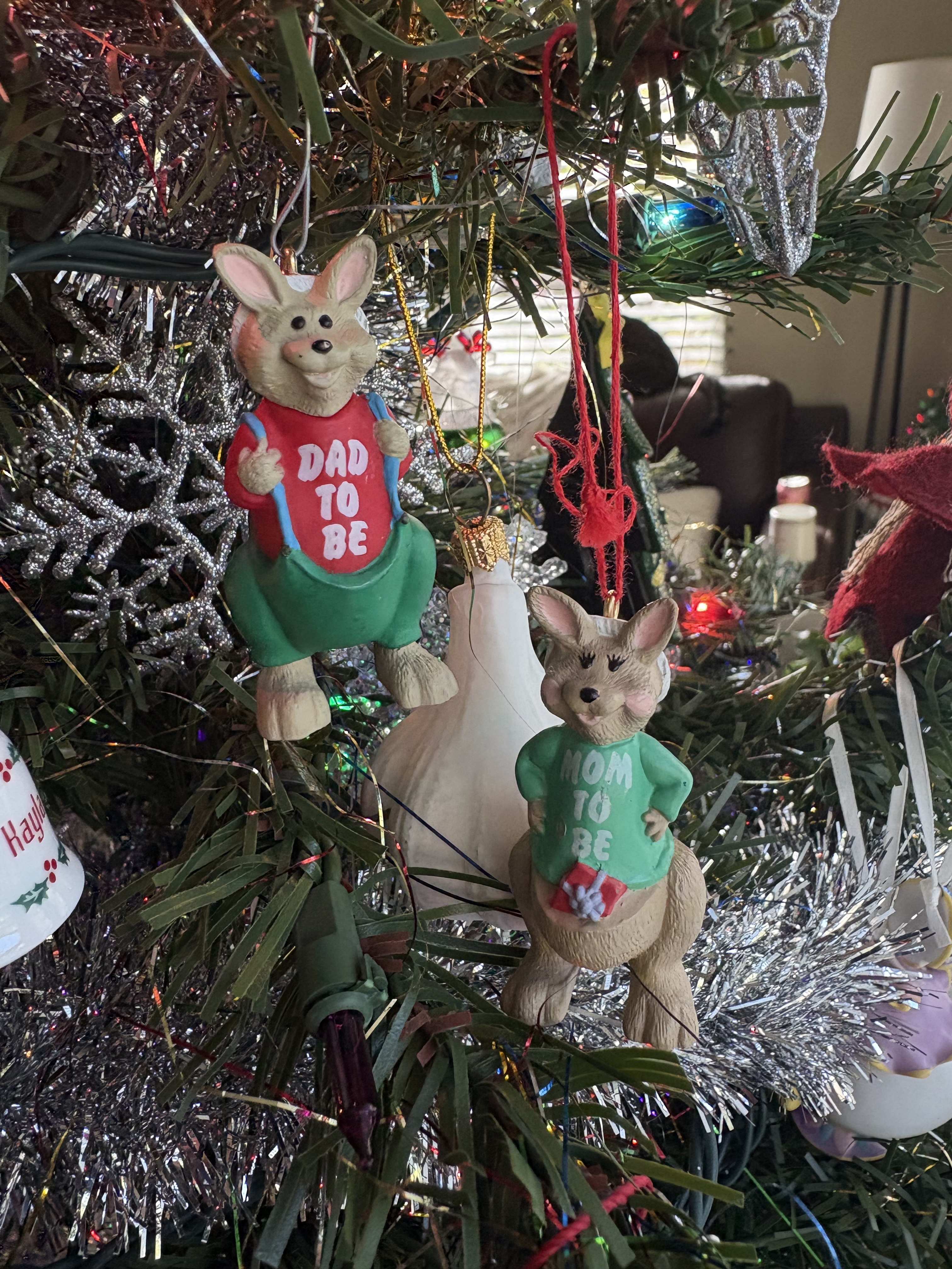 two kangaroo ornaments