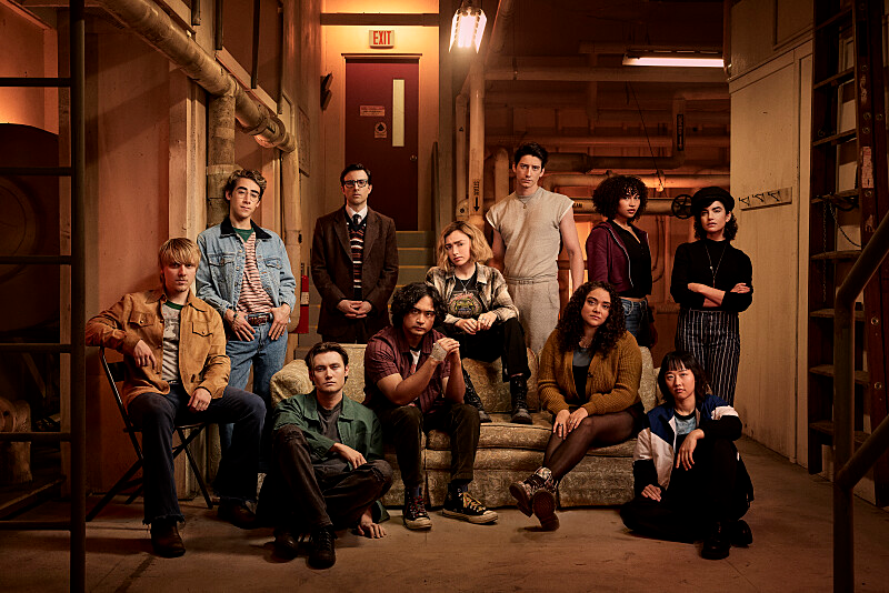 Group shot of the cast of School Spirits in the boiler room