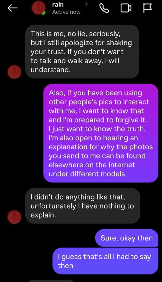 I wasn't surprised when my catfisher denied wrongdoing, but I was disappointed.