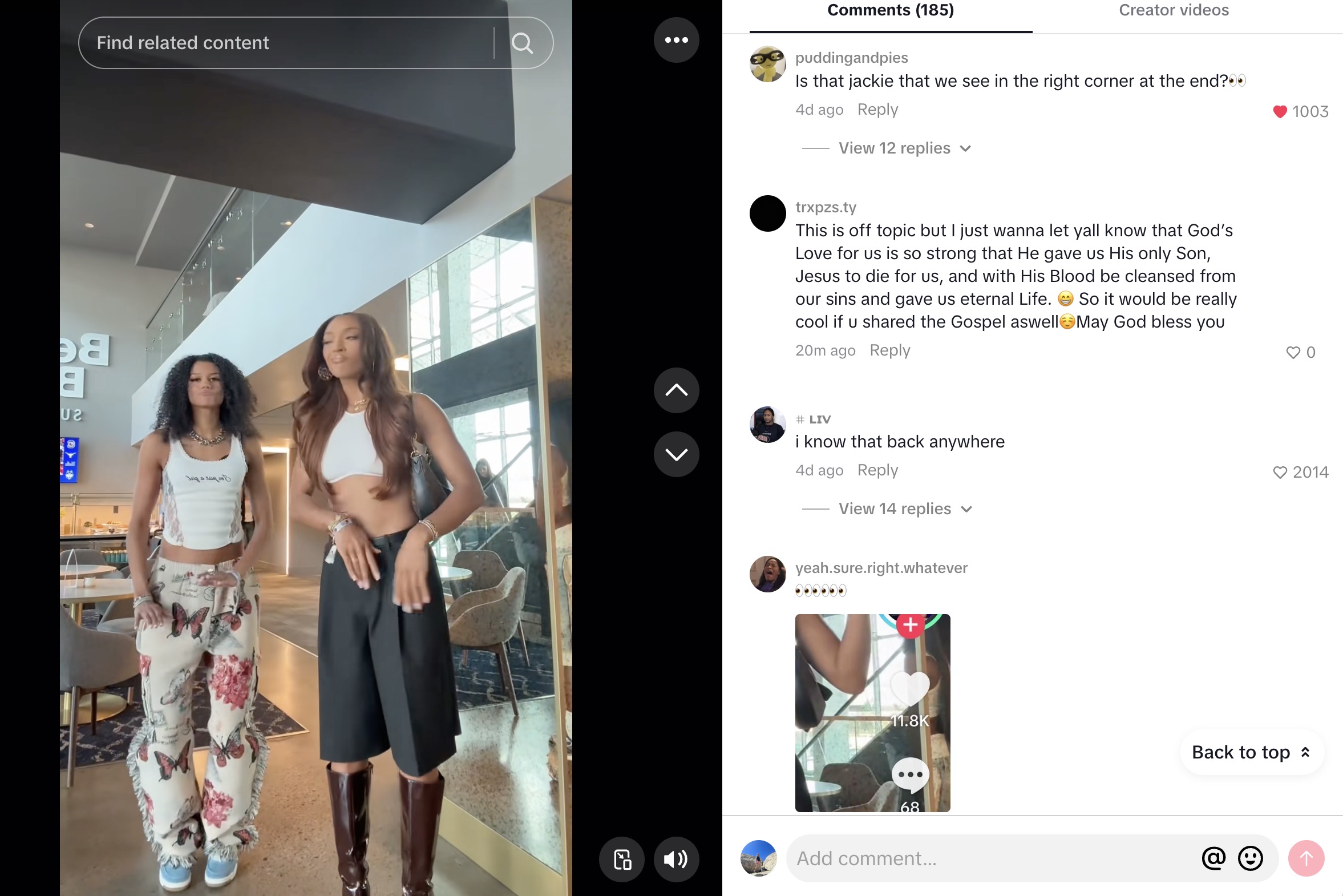 dance video of Rae and Dijonai screenshot showing the comments from viewers
