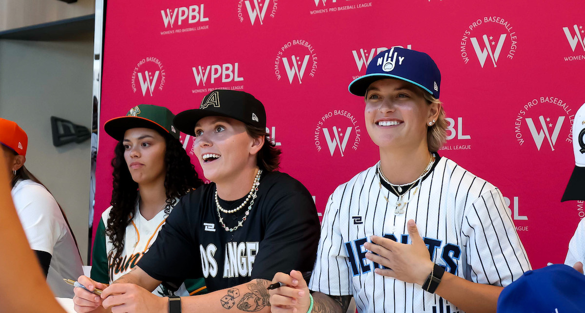 NEW YORK, NEW YORK - JULY 08: Ashton Lansdell, Kelsie Whitmore, Denae Benites, Lexi Hastings, and Mo'ne Davis sign autographs for fans at the WBPL team announcement at New Era Flagship Store on July 08, 2026 in New York City. (Photo by Caleb Bowlin/Getty Images)