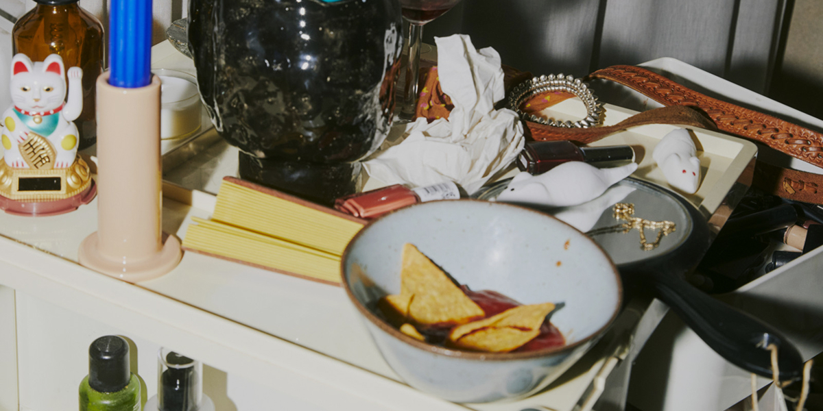 a messy nightstand