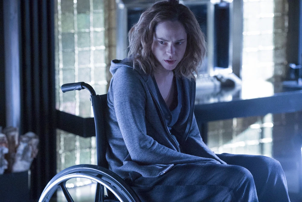 Nica from the Chucky franchise, in a wheelchair